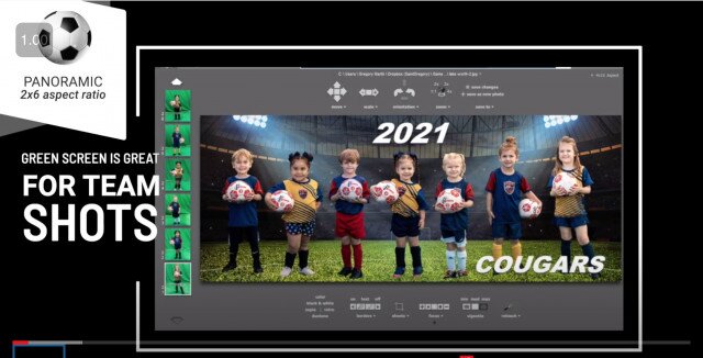 Panoramic Greenscreen Soccer Team in Darkroom